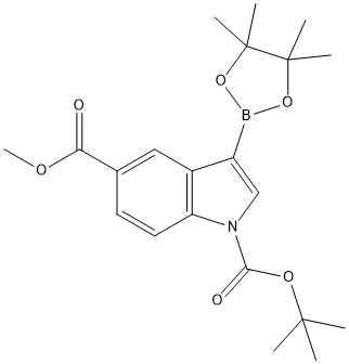 1-BOC-5-(甲氧基羰基)-1H-吲哚-3-硼酸频哪醇酯 结构式