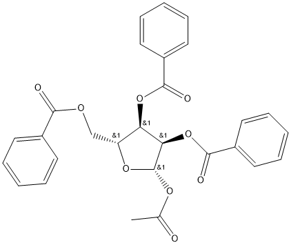 1-乙酰氧基-2,3,5-三苯甲酰氧基-1-beta-D-呋喃核糖 结构式