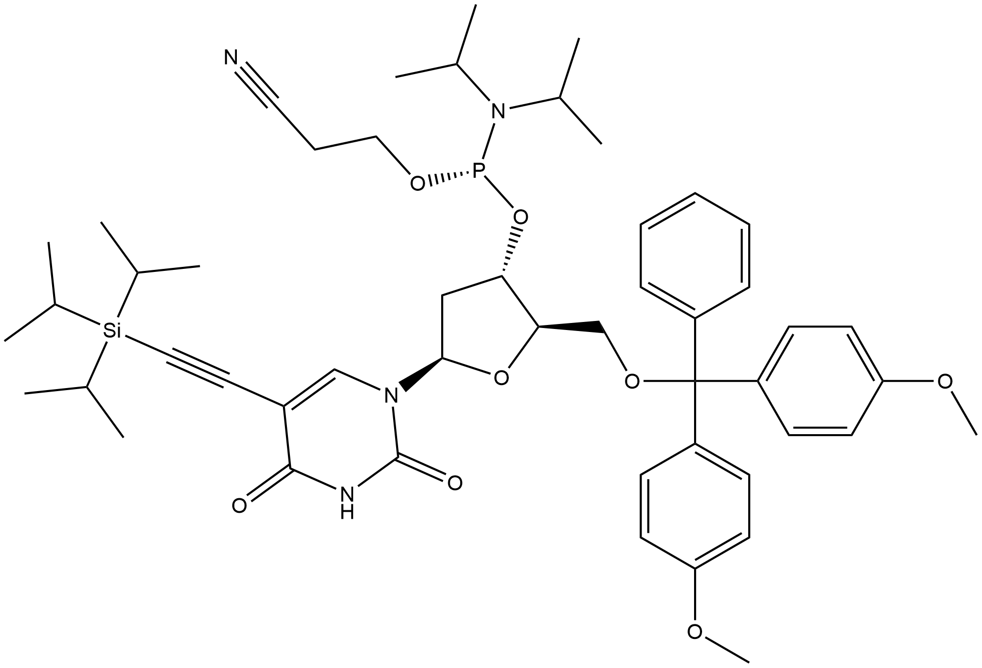 DMTR-5-ETHYNYL-TIPS-DU-3'-CE-PHOSPHORAMIDITE 结构式