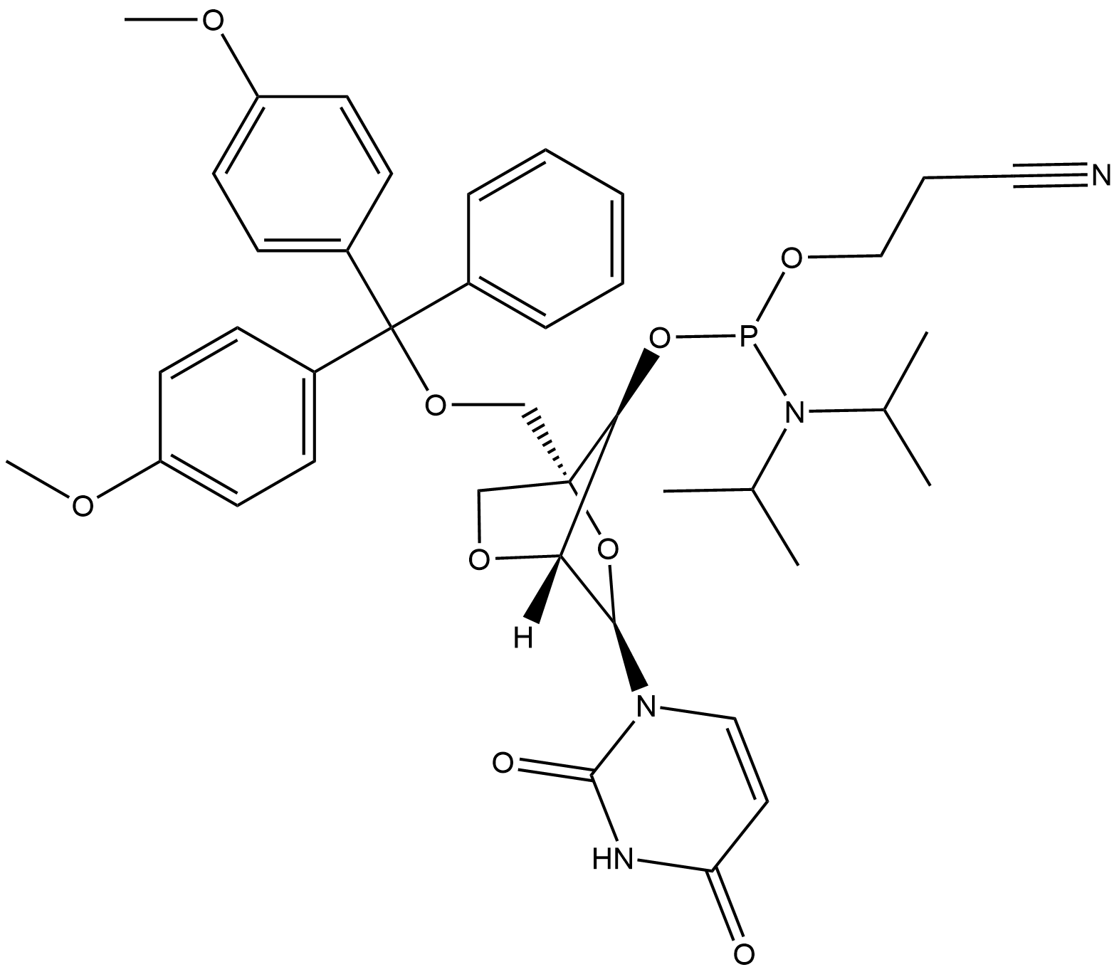 DMTr-LNA-U-3-CED-phosphora 结构式