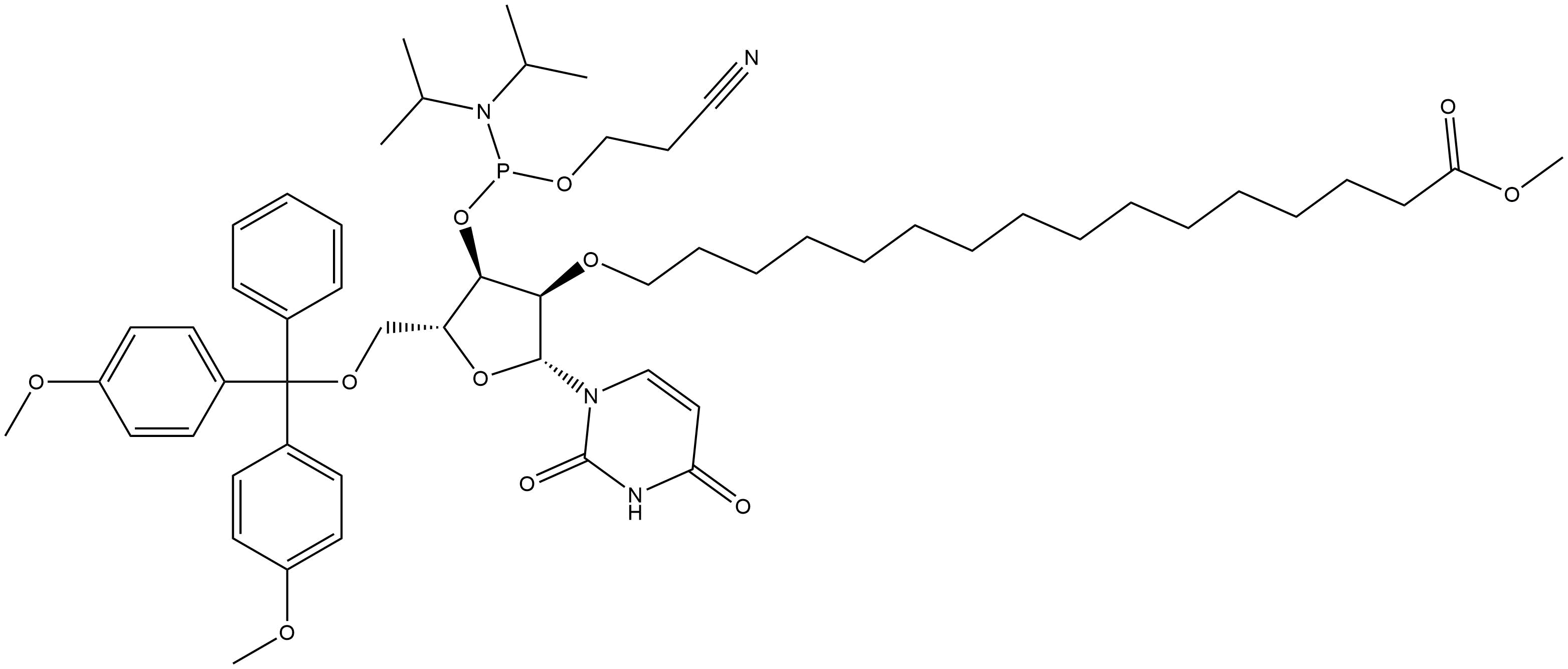DMTr-2'-O-(Methyl palmitate)-rU-3'-CE-Phosphoramidite 结构式