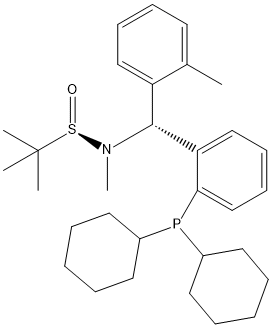 S(R)]-N-[(R)-(2-甲基苯基)[2-(二环己基膦)苯基]甲基]-N-甲基-2-叔丁基亚磺酰胺 结构式