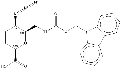 (2R,5R,6R)-6-(((((9H-fluoren-9-yl)methoxy)carbonyl)amino)methyl)-5-azidotetrahydro-2H-pyran-2-carboxylic acid 结构式