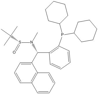 [S(R)]-N-[(S)-[2-(Dicyclohexylphosphino)phenyl]-1-naphthalenylmethyl]-N,2-dimethyl-2-propanesulfinamide 结构式