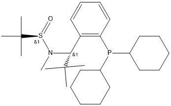 S(R)]-N-[(1S)-1-[2-(二环己基膦)苯基]-叔丁基]-N-甲基-2-叔丁基亚磺酰胺 结构式