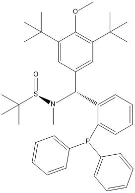 [S(R)]-N-[(R)-[3,5-二叔丁基-4-甲氧基苯基][2-(二苯基膦)苯基]甲基]-N-甲基-2-叔丁基亚磺酰胺 结构式