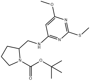 2-[(6-甲氧基-2-甲基硫基-嘧啶-4-基氨基)-甲基]-吡咯烷-1-羧酸叔丁酯 结构式