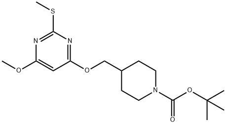4-(6-甲氧基-2-甲硫基嘧啶-4-基氧基甲基)-哌啶-1-羧酸叔丁基酯 结构式