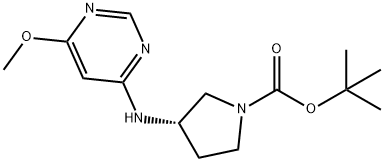 (S)-3-(6-甲氧基-嘧啶-4-基氨基)-吡咯烷-1-羧酸叔丁基酯 结构式