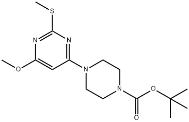 4-(6-甲氧基-2-甲基硫基-嘧啶-4-基)-哌嗪-1-羧酸叔丁酯 结构式