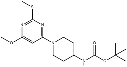 [1-(6-甲氧基-2-甲硫基-嘧啶-4-基)-哌啶-4-基]-氨基甲酸叔丁基酯 结构式