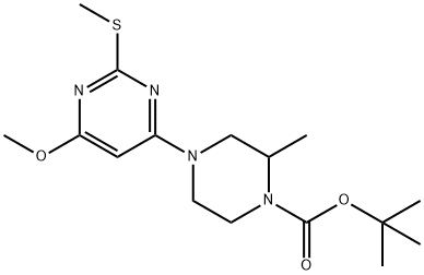 4-(6-甲氧基-2-甲基硫基-嘧啶-4-基)-2-甲基-哌嗪-1-羧酸叔丁酯 结构式