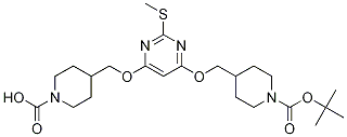 4,4'-(2-(甲硫基)嘧啶-4,6-二基)双(氧)双(亚甲基二羰基)二哌啶-1-羧酸叔丁酯 结构式