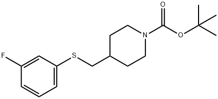4-(3-氟-苯硫基甲基)-哌啶-1-羧酸叔丁基酯 结构式