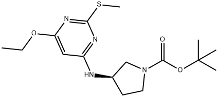 (R)-3-(6-乙氧基-2-甲硫基-嘧啶-4-基氨基)-吡咯烷-1-羧酸叔丁基酯 结构式