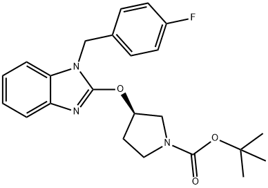 (R)-3-[1-(4-氟-苄基)-1H-苯并咪唑-2-基氧基]-吡咯烷-1-羧酸叔丁基酯 结构式