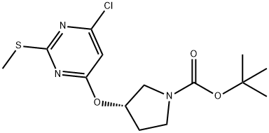 (S)-3-(2-氯-6-甲硫基-吡啶-4-基氧基)-吡咯烷-1-羧酸叔丁基酯 结构式