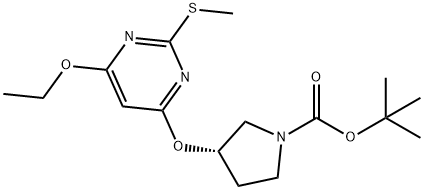 (S)-3-(6-乙氧基-2-甲硫基嘧啶-4-基氧基)-吡咯烷-1-羧酸叔丁基酯 结构式