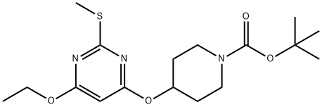 4-(6-乙氧基-2-甲硫基-嘧啶-4-基氧基)-哌啶-1-羧酸叔丁基酯 结构式