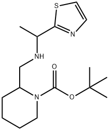 2-[(1-噻唑-2-基-乙基氨基)-甲基]-哌啶-1-羧酸叔丁基酯 结构式