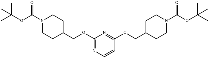 4-((2-((1-(叔丁氧基羰基)哌啶-4-基)甲氧基)嘧啶4-氧基)甲基)哌啶-1-甲酸叔丁酯 结构式