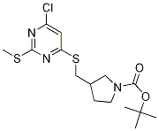 3-(6-Chloro-2-Methylsulfanyl-pyriMi
din-4-ylsulfanylMethyl)-pyrrolidine
-1-carboxylic acid tert-butyl ester 结构式