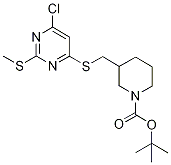 3-(6-Chloro-2-Methylsulfanyl-pyriMi
din-4-ylsulfanylMethyl)-piperidine-
1-carboxylic acid tert-butyl ester 结构式