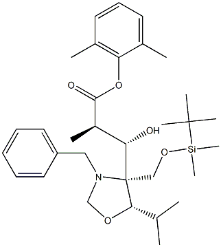 3-[(4S,5S)-N-Benzyl-4-(t-butyldiMethylsilyloxyMethyl)-5-isopropyloxazoladin-4-yl]-(2R,3S)-3-hydroxy-2-Methylpropionic Acid, 2,6-DiMethylphenyl Ester 结构式