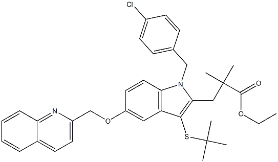 乙基3-(3-(叔丁硫基)-1-(4-氯苄基)-5-(喹啉-2-基甲氧基)-1H-吲哚-2-基)-2 结构式