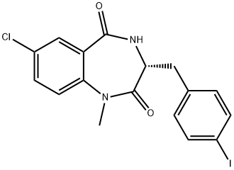 (R)-7-chloro-3-(4-iodobenzyl)-1-Methyl-3,4-dihydro-1H-benzo[e][1,4]diazepine-2,5-dione 结构式