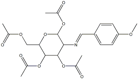 (E)-6-(acetoxyMethyl)-3-(4-MethoxybenzylideneaMino)tetrahydro-2H-pyran-2,4,5-triyl triacetate 结构式