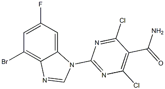 2-(4-broMo-6-fluoro-1H-benzo[d]iMidazol-1-yl)-4,6-dichloropyriMidine-5-carboxaMide 结构式