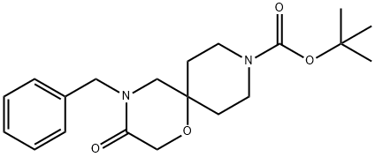 4-苄基-3-氧代-1-氧杂-4,9-二氮杂螺[5.5]十一烷-9-羧酸叔丁酯 结构式
