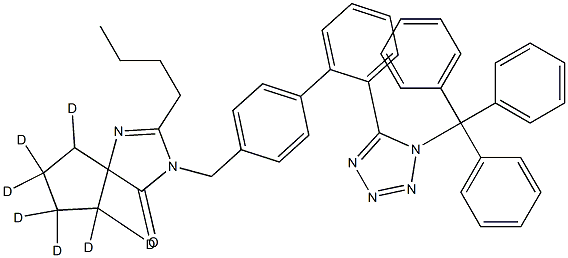2-Butyl-3-[[2'-[1-(triphenylMethyl)-1H-tetrazol-5-yl][1,1'-biphenyl]-4-yl]Methyl]-1,3-diazaspiro[4.4]non-1-en-4-one-d7 结构式