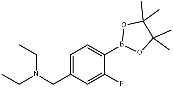 N-(3-Fluoro-4-(4,4,5,5-tetramethyl-1,3,2-dioxaborolan-2-yl)benzyl)diethylamine 结构式