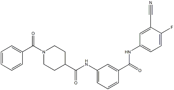 1-benzoyl-N-(3-((3-cyano-4-fluorophenyl)carbaMoyl)phenyl)piperidine-4-carboxaMide 结构式
