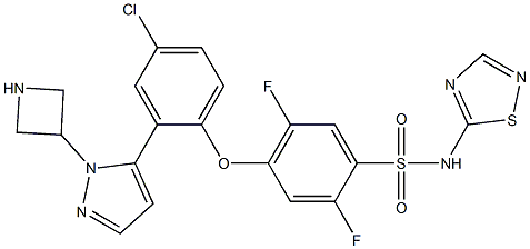 4-(2-(1-(azetidin-3-yl)-1H-pyrazol-5-yl)-4-chlorophenoxy)-2,5-difluoro-N-(1,2,4-thiadiazol-5-yl)benzenesulfonaMide 结构式