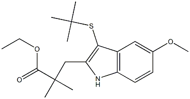 乙基3-(3-(叔丁硫基)-5-甲氧基-1H-吲哚-2-基)-2,2-二甲基丙酸酯 结构式