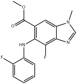 4-氟-5-((2-氟苯基)氨基)-1-甲基-1H-苯并[D]咪唑-6-羧酸甲酯 结构式