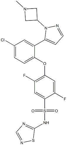 4-(4-chloro-2-(1-(1-Methylazetidin-3-yl)-1H-pyrazol-5-yl)phenoxy)-2,5-difluoro-N-(1,2,4-thiadiazol-5-yl)benzenesulfonaMide 结构式