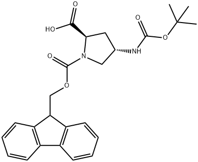 (2R,4S)-1-((((9H-芴-9-基)甲氧基)羰基)-4-((叔丁氧基羰基)氨基)吡咯烷-2-羧酸 结构式