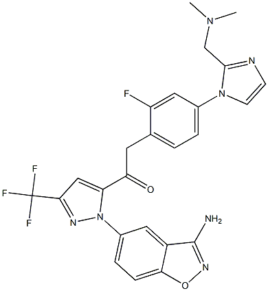 1-(1-(3-aMinobenzo[d]isoxazol-5-yl)-3-(trifluoroMethyl)-1H-pyrazol-5-yl)-2-(4-(2-((diMethylaMino)Methyl)-1H-iMidazol-1-yl)-2-fluorophenyl)ethanone 结构式