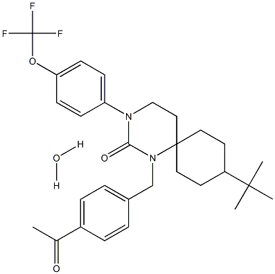 1-(4-acetylbenzyl)-9-(tert-butyl)-3-(4-(trifluoroMethoxy)phenyl)-1,3-diazaspiro[5.5]undecan-2-one hydrate 结构式