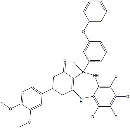 3-(3,4-DiMethoxyphenyl)-2,3,4,5,10,11-hexahydro-11-(3-phenoxyphenyl)-1H-dibenzo[b,e][1,4]diazepin-1-one-d5 结构式