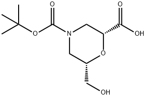 (2R,6S)-4-(叔丁氧羰基)-6-(羟甲基)吗啉-2-羧酸 结构式