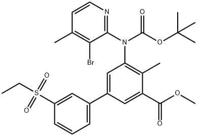 5-((3-溴-4-甲基吡啶-2-基)(叔丁氧基羰基)氨基)-3'-(乙基磺酰基)-4-甲基-[1,1'-联苯] -3-羧酸甲酯 结构式
