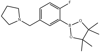 1-{[4-Fluoro-3-(tetramethyl-1,3,2-dioxaborolan-2-yl)phenyl]methyl}pyrrolidine 结构式