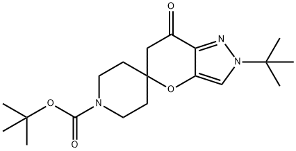 2'-(叔丁基)-7'-氧代-6',7'-二氢-2'H-螺[哌啶-4,5'-吡喃并[3,2-C]吡唑]-1-甲酸 结构式