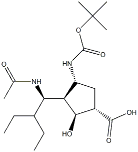 (1S,2S,3R,4R)-3-((R)-1-acetaMido-2-ethylbutyl)-4-(tert-butoxycarbonylaMino)-2-hydroxycyclopentanecarboxylic acid 结构式