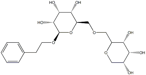 (2R,3R,4R,5S,6R)-2-苯乙氧基-6-((((3R,4R,5R)-3,4,5-三羟基-四氢-2H-吡喃-2-基)甲氧基)甲基)四氢-2H吡喃-3,4,5-三醇 结构式